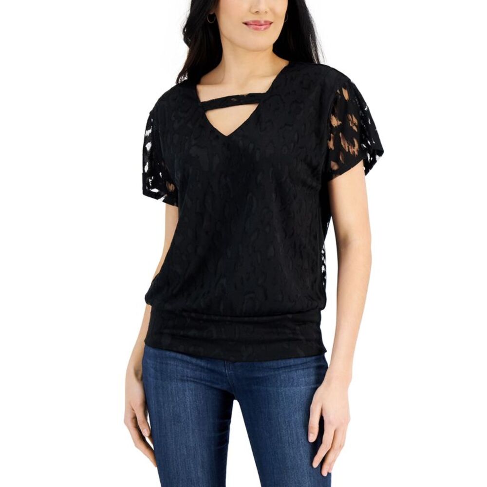 JM Collection Animal Print Burnout Top